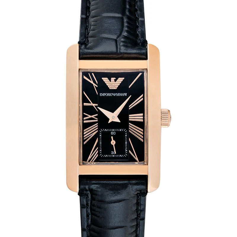 Emporio Armani Classic Black Dial Black Leather Strap Watch For Women AR0169