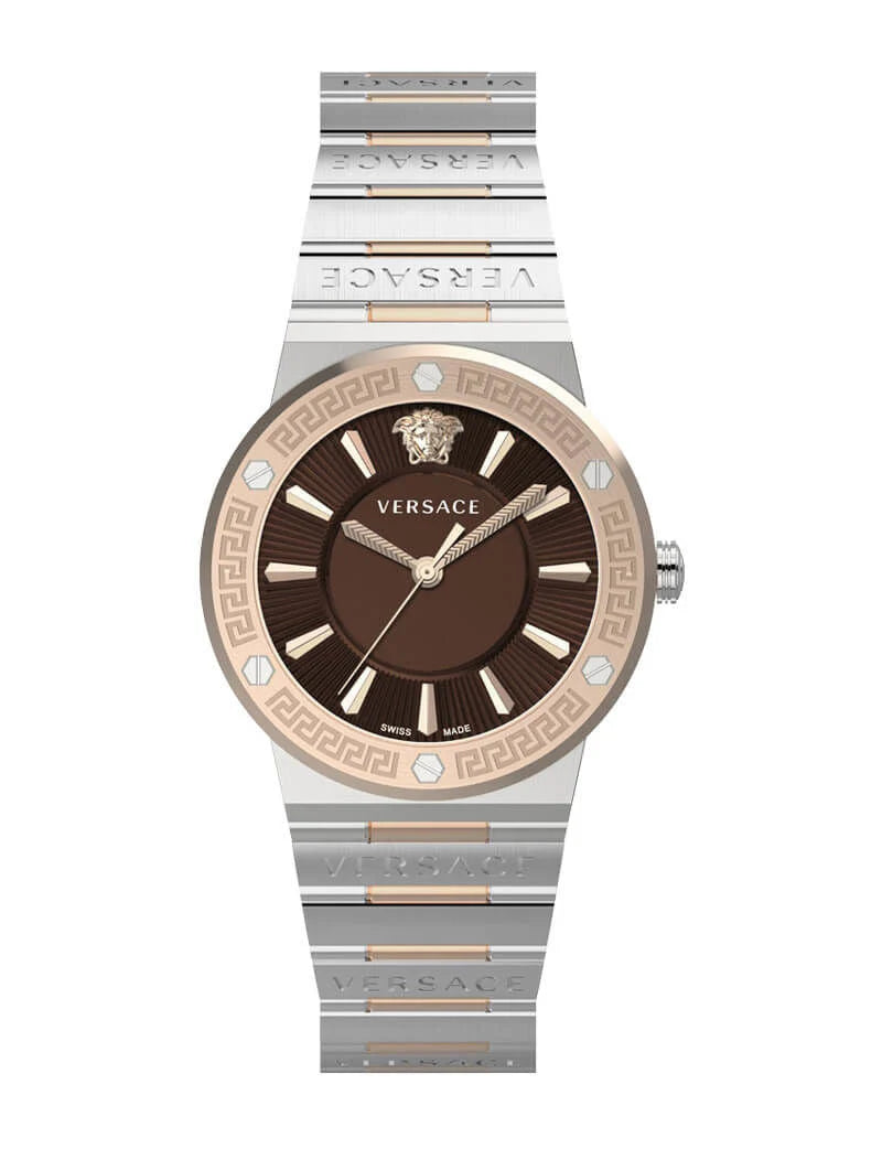 Versace Greca Logo Stainless Steel Two Tone Brown Dial Ladies Watch VEVH01220