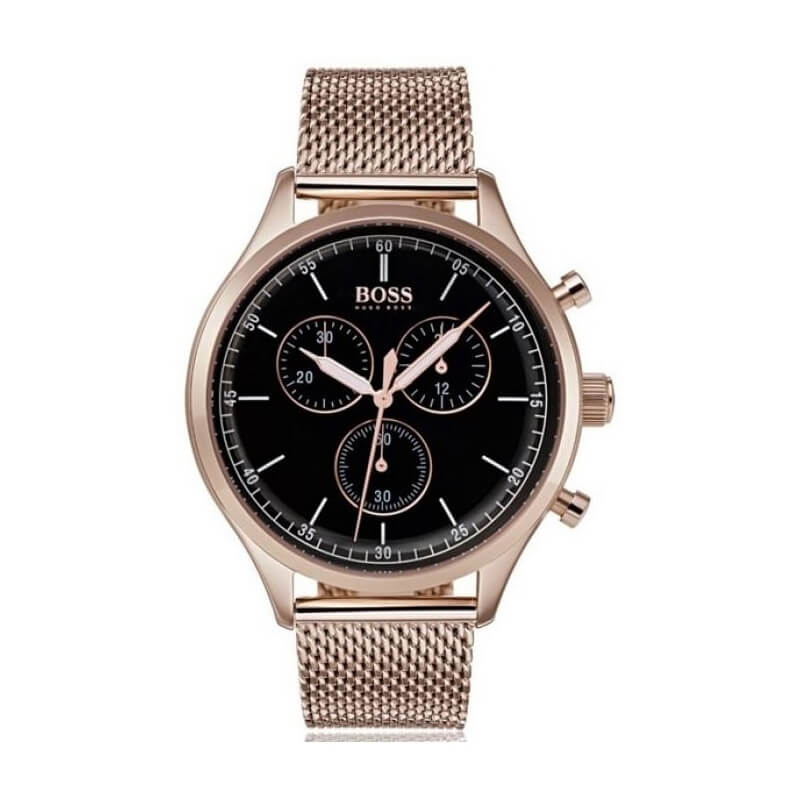 Hugo Boss Companion Chronograph Black Dial Rose Gold Mesh Strap Watch For Men 1513548 - Image 1