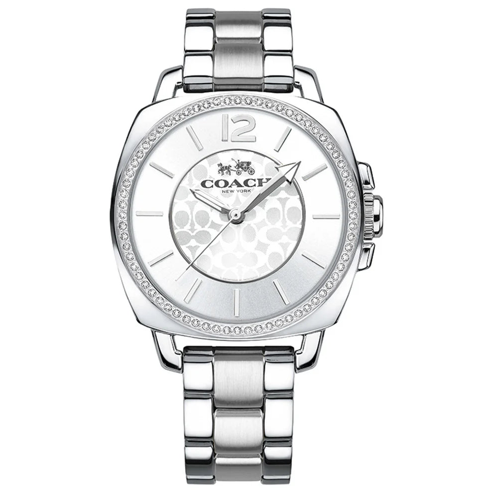 COACH Boyfriend Silver Tone Crystal Accented Logo Dial Women's Watch - 14503140