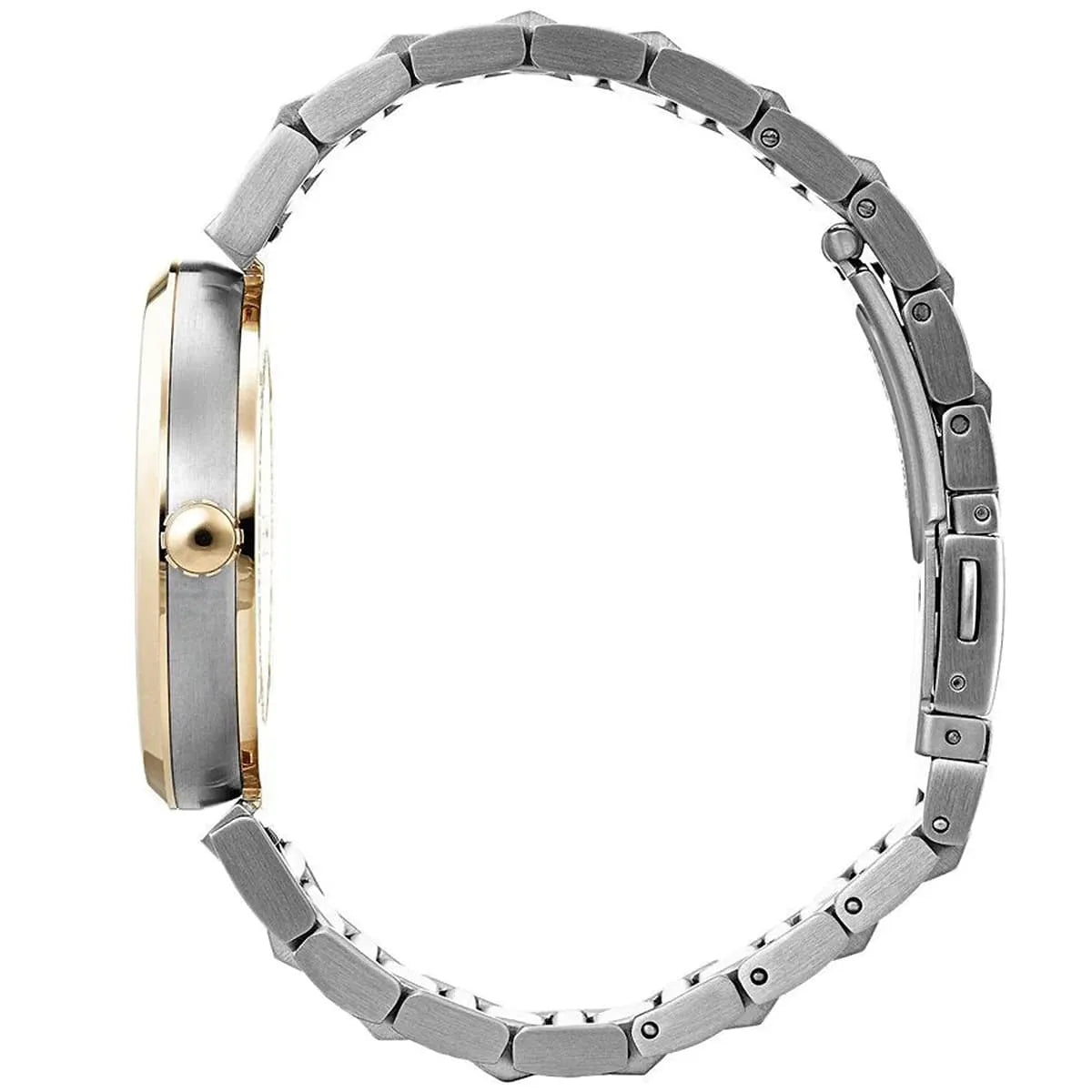 Side view of Hugo Boss Allusion women's watch showing case profile and two-tone metal bracelet