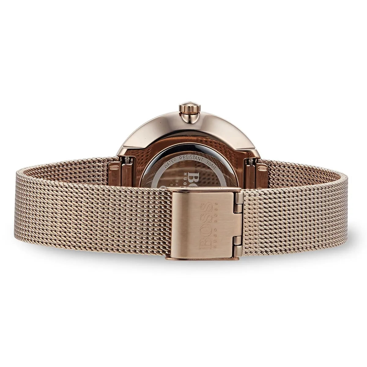 Hugo Boss Praise watch side profile showing case thickness and mesh bracelet