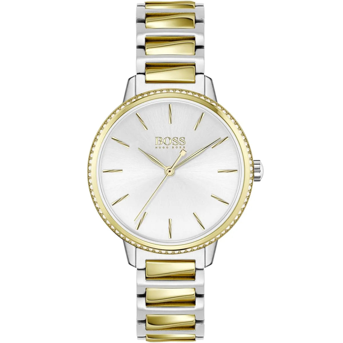 Hugo Boss Signature women's watch with silver dial and two-tone steel gold strap