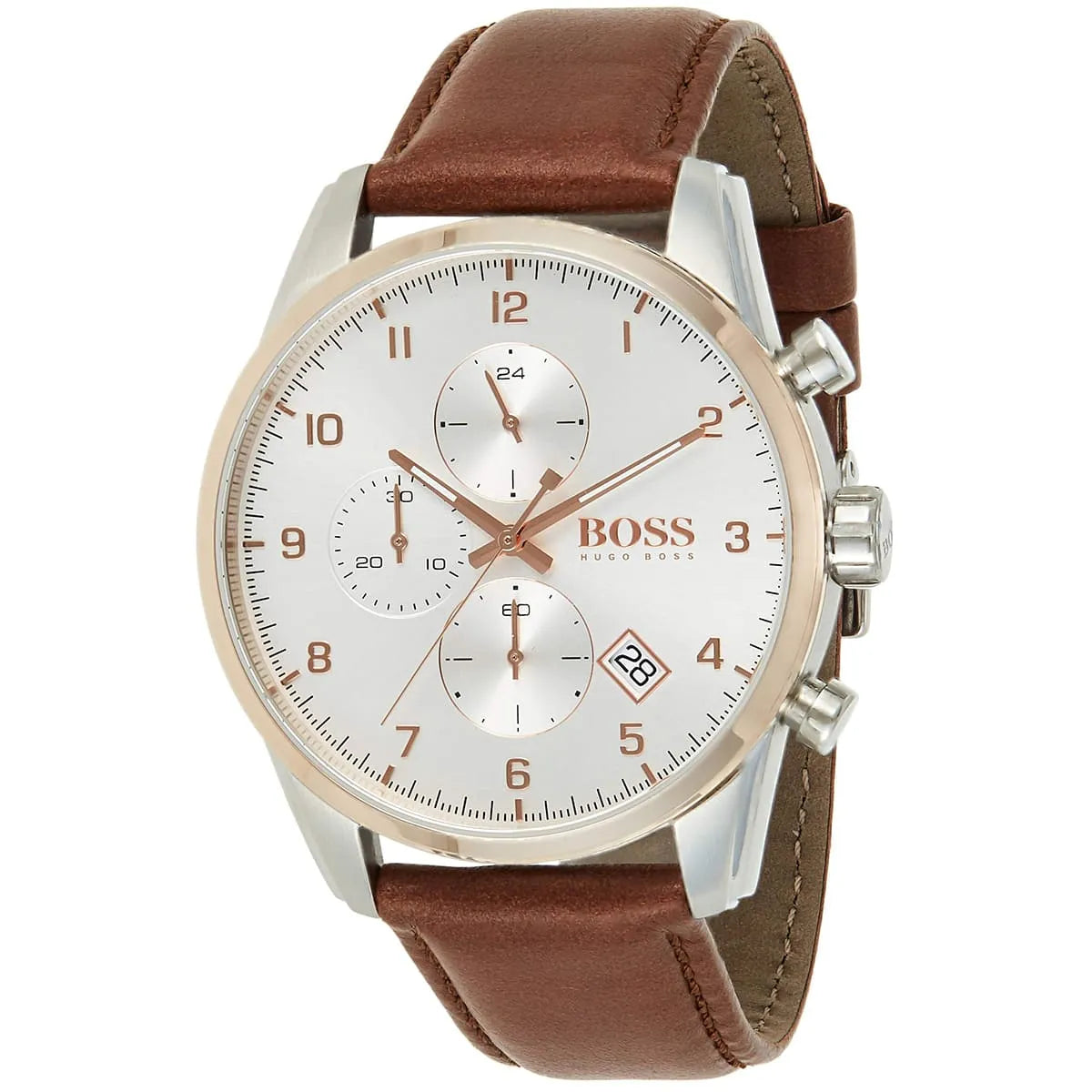 Hugo Boss Skymaster chronograph watch angled view showing case and dial detail