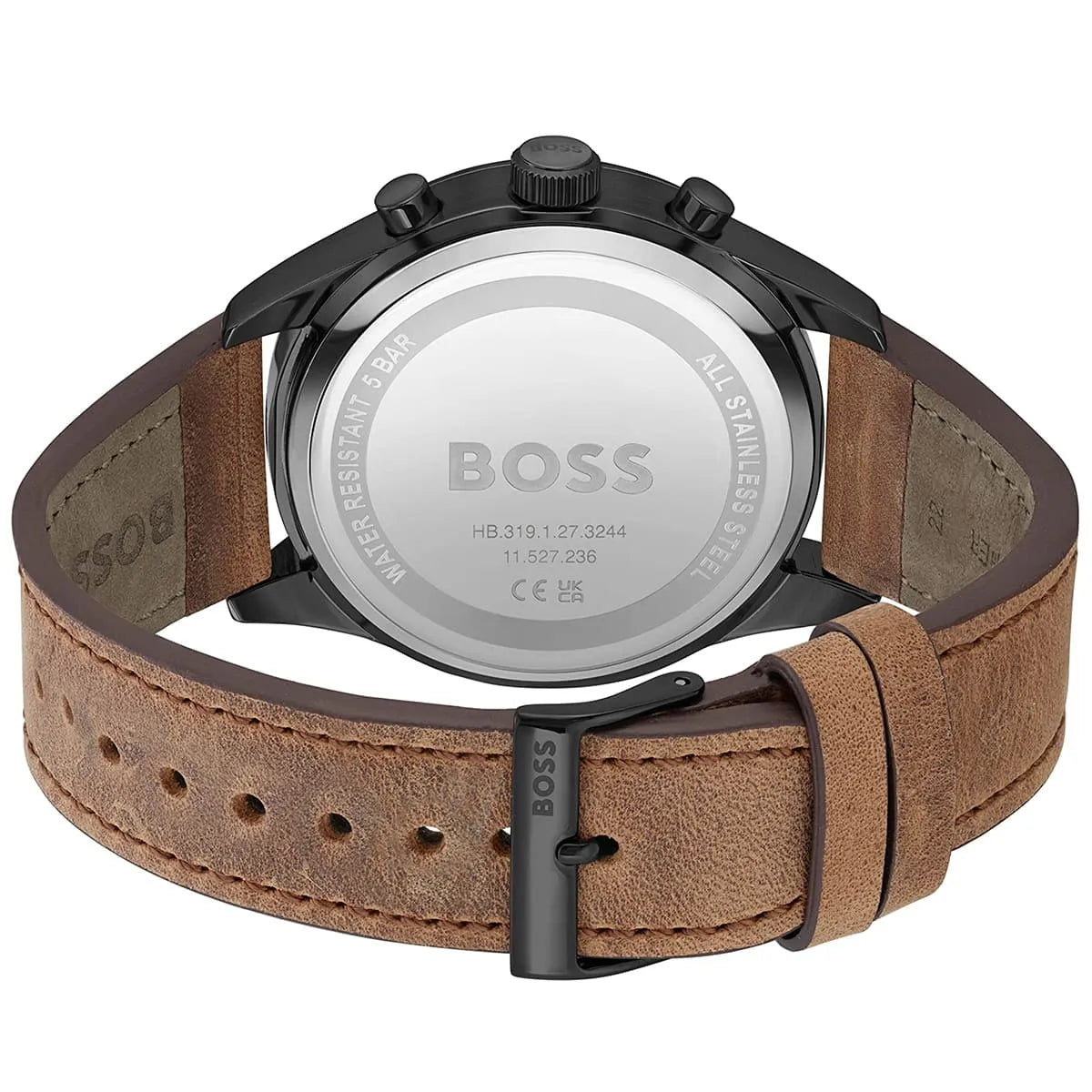 Hugo Boss View watch caseback with engraved BOSS logo and case specifications