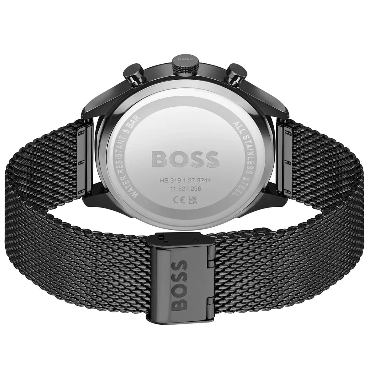 Hugo Boss Gregor watch caseback showing metal construction and branding