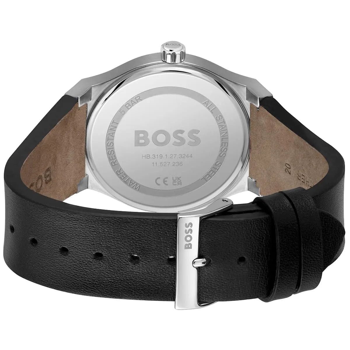 Hugo Boss Candor watch caseback with engraved logo and specifications