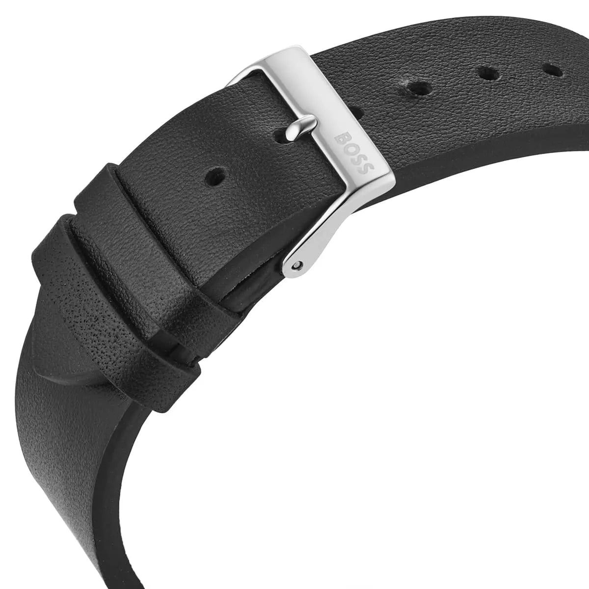 Hugo Boss Candor black leather strap with stainless steel buckle