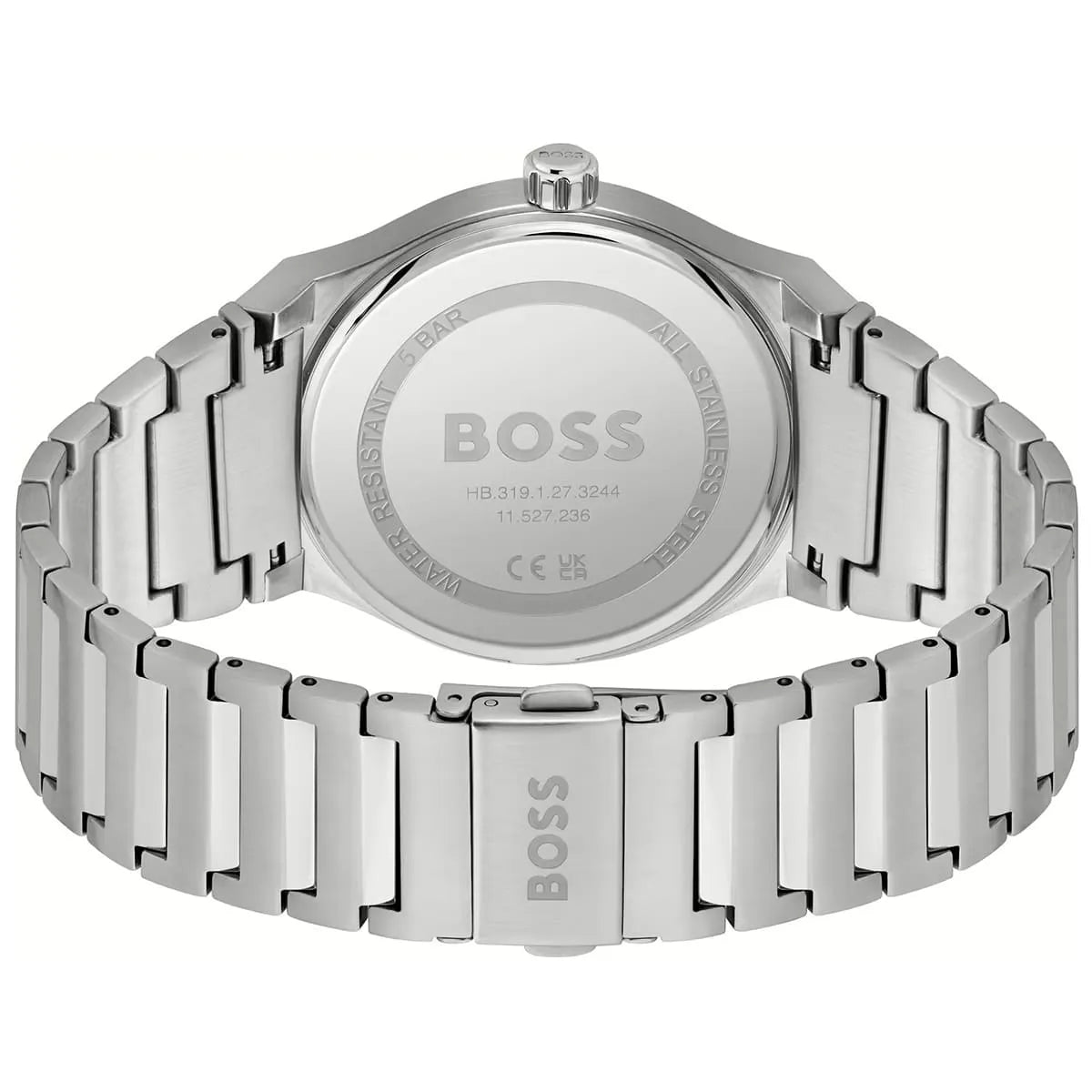 HUGO BOSS Candor watch caseback showing stainless steel with engraved branding
