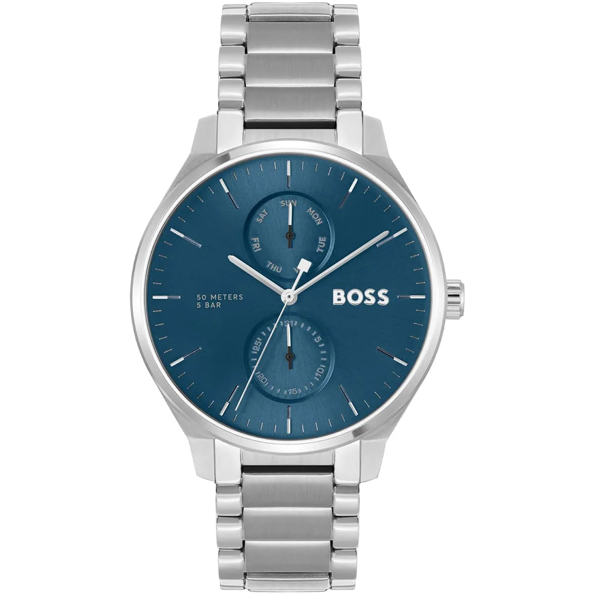 Hugo Boss Tyler stainless steel watch with blue dial and silver bracelet