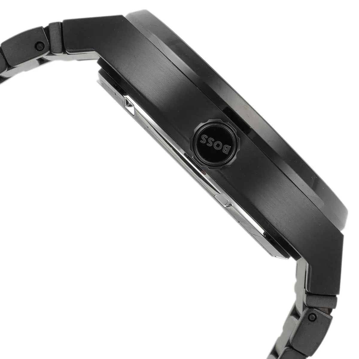 Side profile of Hugo Boss Candor watch case and bracelet
