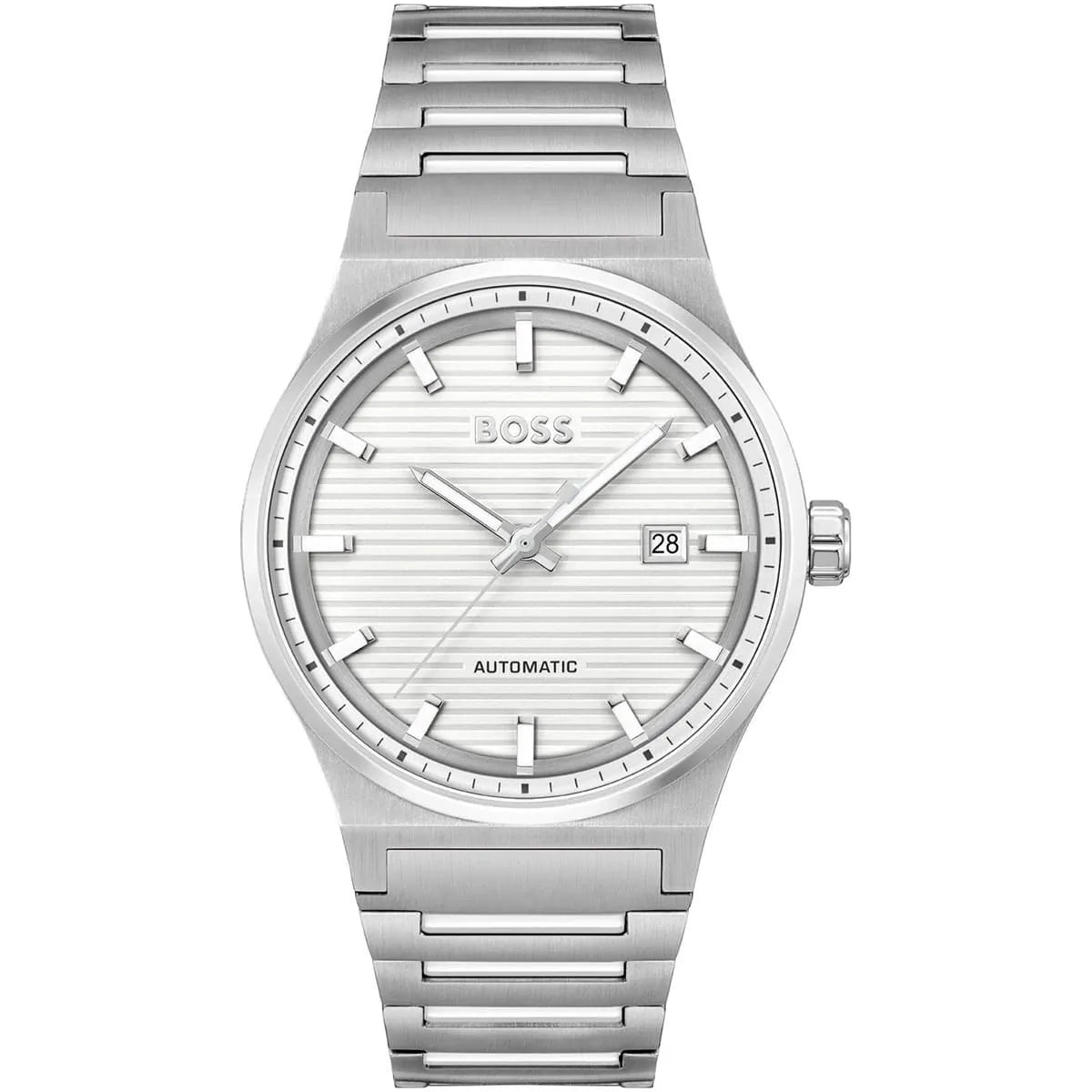 Hugo Boss 1514186 chronograph watch with white dial and stainless steel bracelet