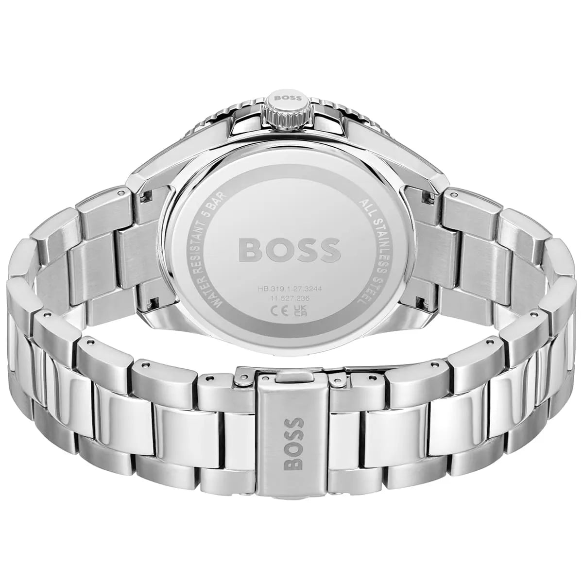 Hugo Boss Runner watch caseback showing stainless steel back cover