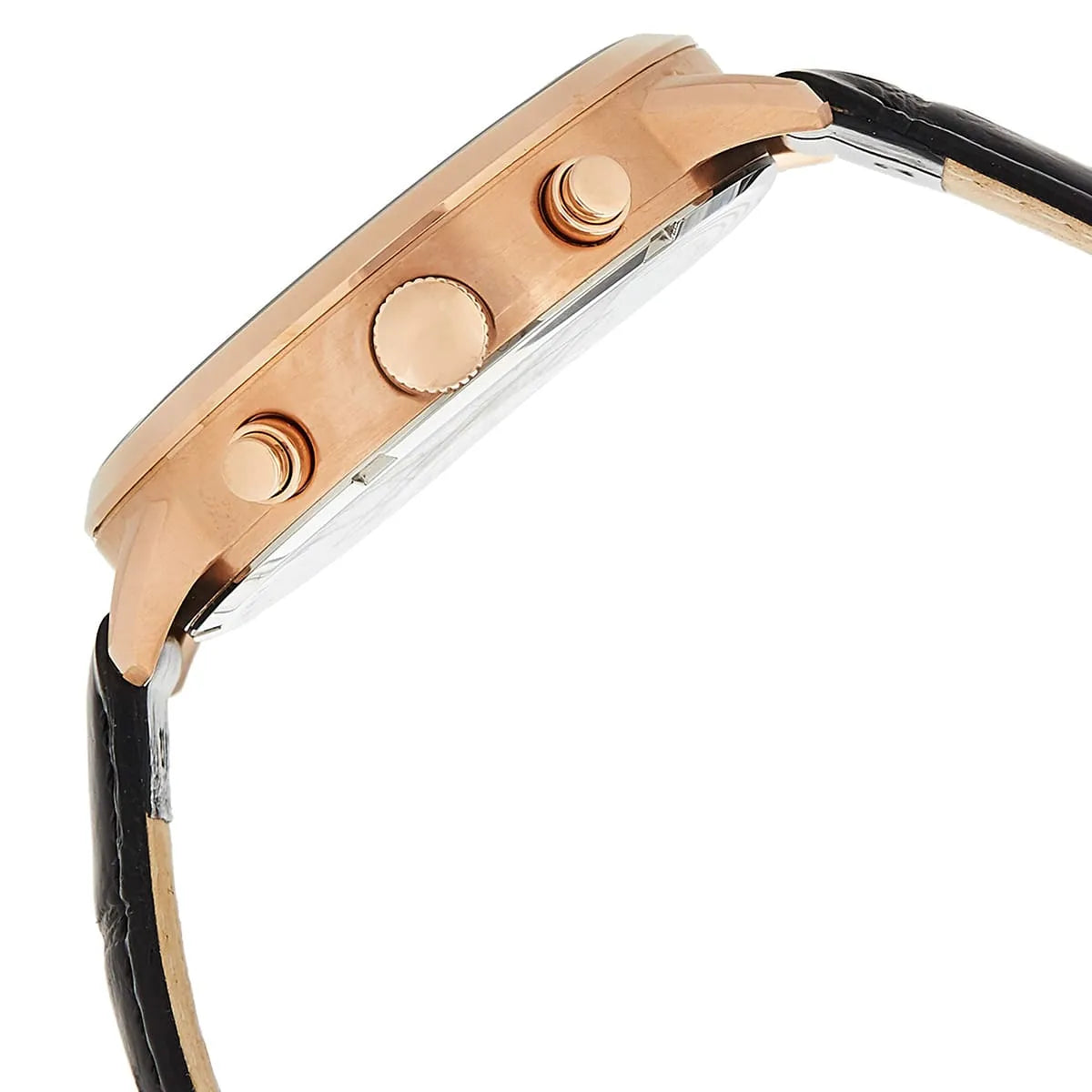 Side profile of Tommy Hilfiger chronograph watch showing case thickness and pushers