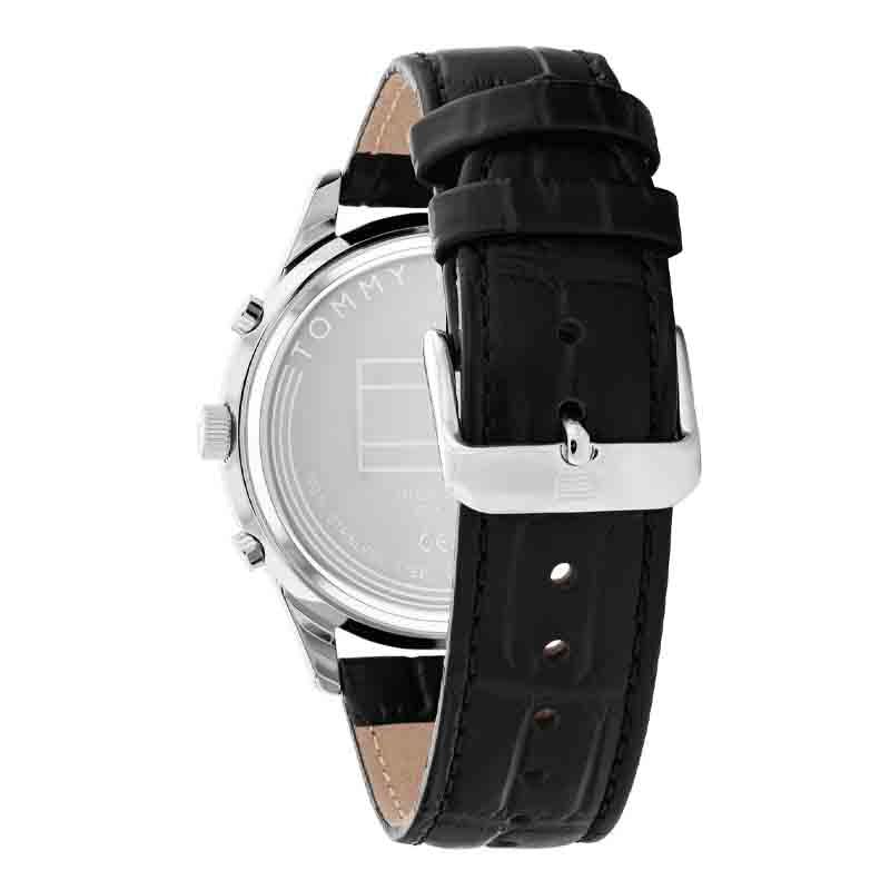 Tommy Hilfiger 1710502 black leather strap with tan lining and deployment clasp