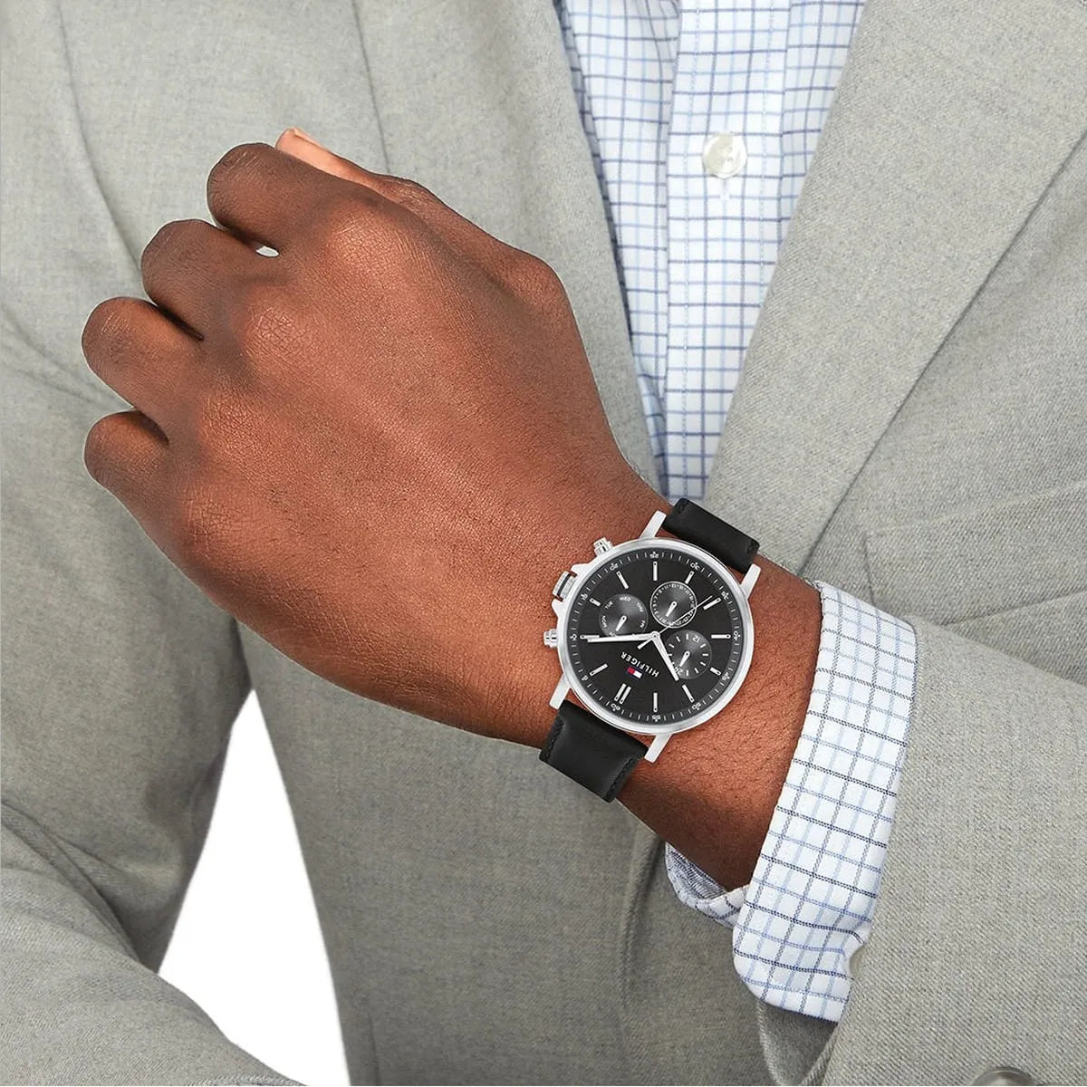 Tommy Hilfiger chronograph men's watch worn with business attire