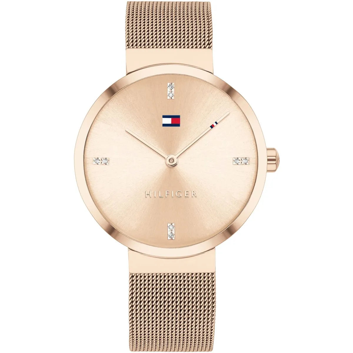 Tommy Hilfiger rose gold women's watch with crystal dial and mesh strap