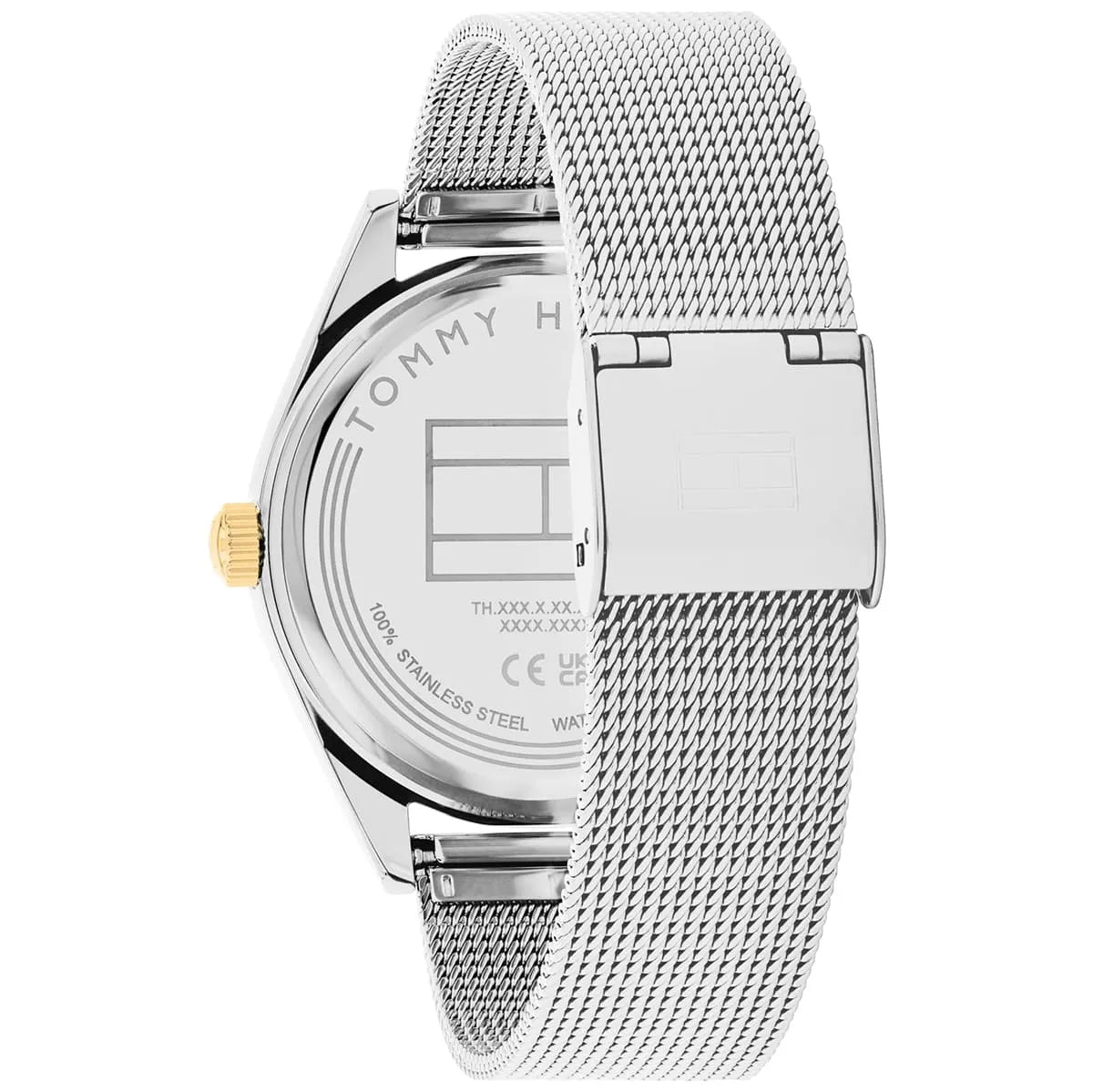 Tommy Hilfiger Monica watch caseback showing stainless steel construction