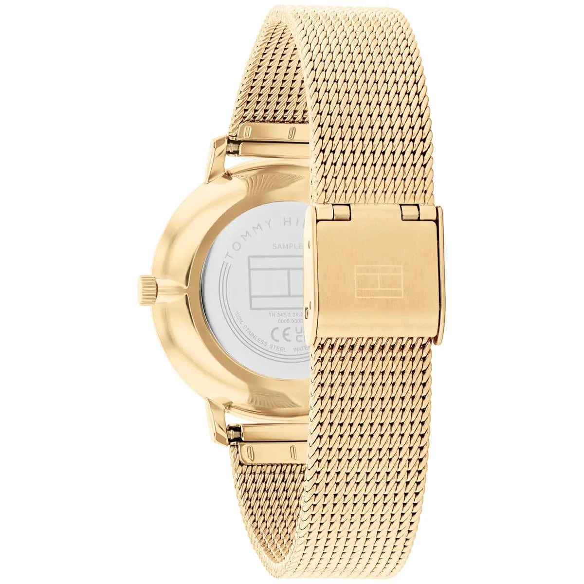 Tommy Hilfiger Pippa watch caseback showing clear glass and stainless steel back