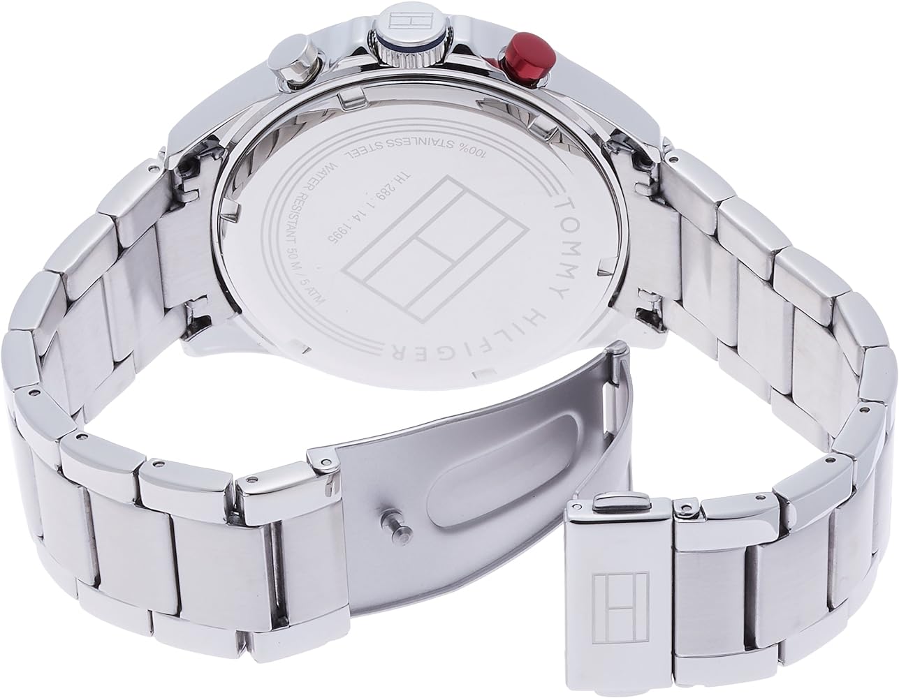 Tommy Hilfiger Hudson watch caseback showing stainless steel with engraved details