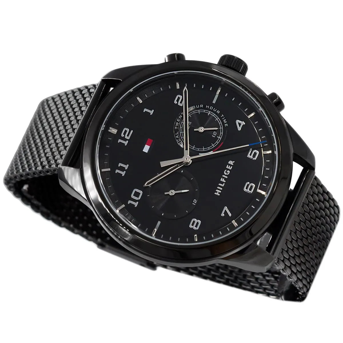 Tommy Hilfiger PATRICK 44mm black watch with dual time function and chronograph