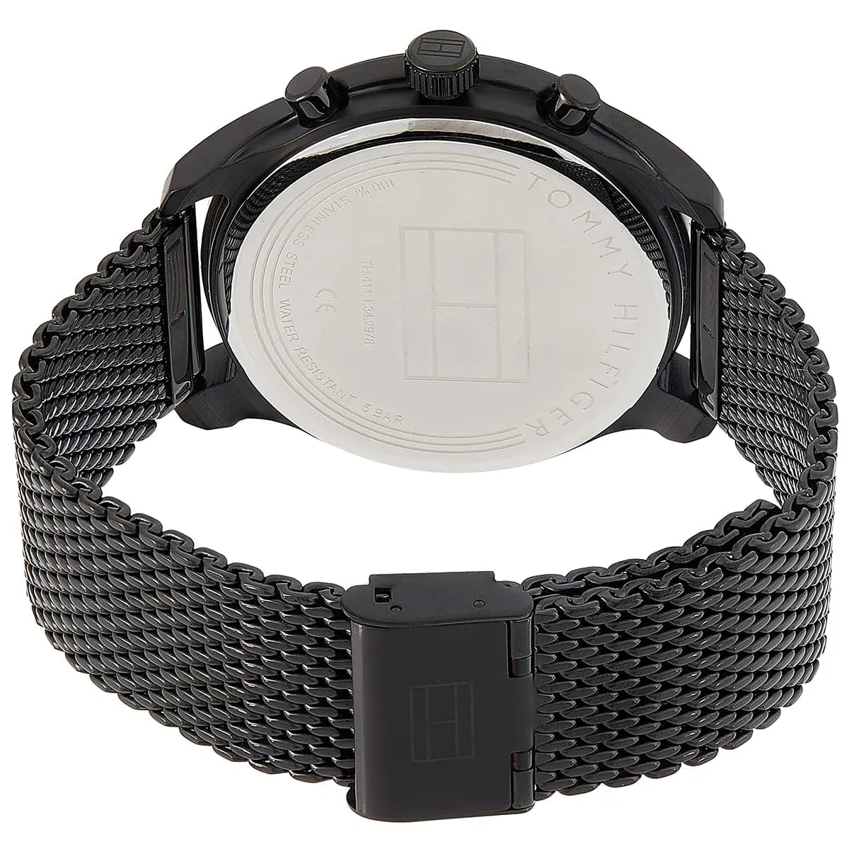 Tommy Hilfiger PATRICK caseback showing stainless steel case and mesh strap