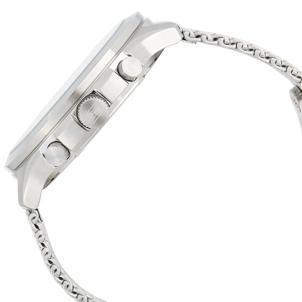 Side view of Tommy Hilfiger Asher watch showing case profile and pushers