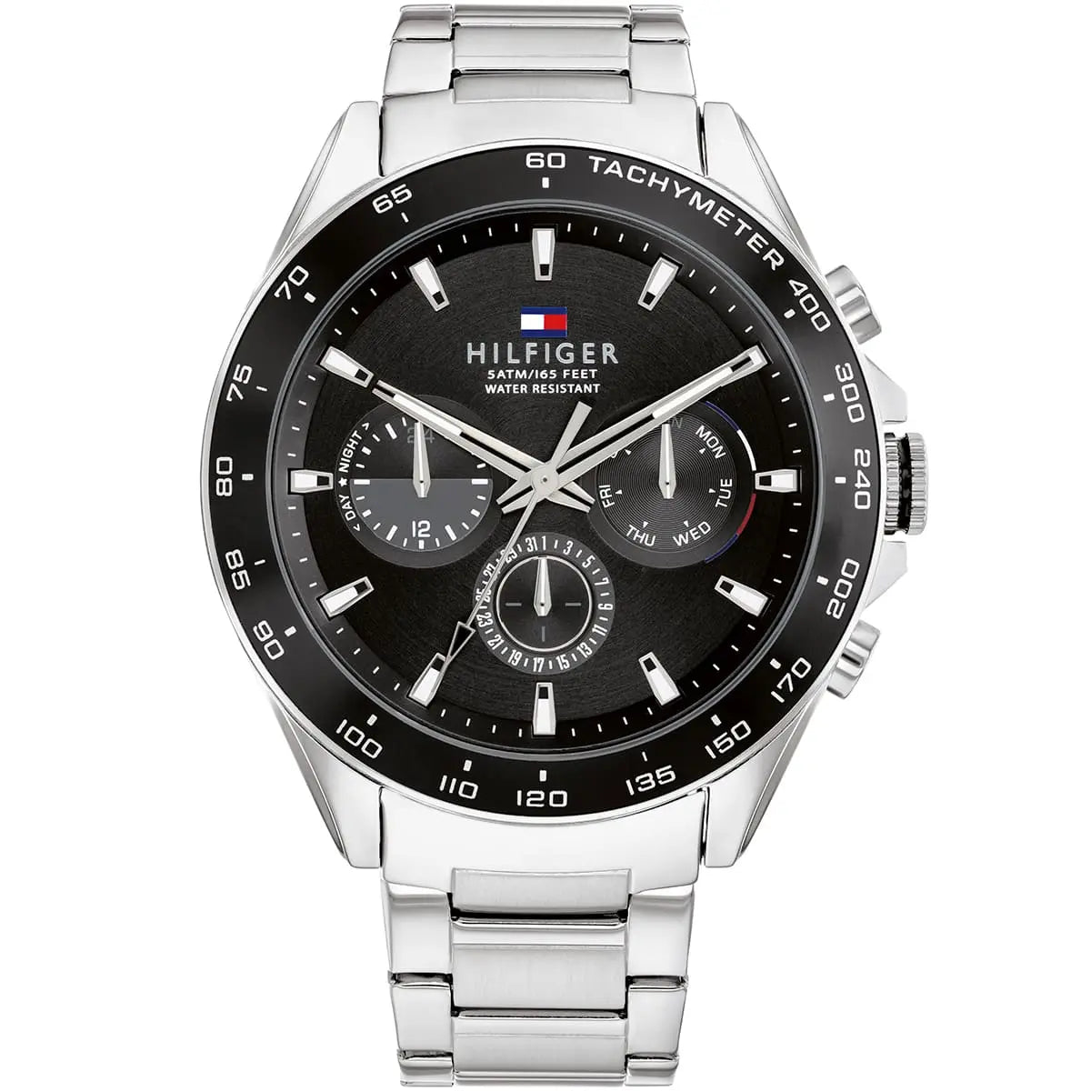 Tommy Hilfiger Damon men's chronograph watch with black dial and stainless steel bracelet