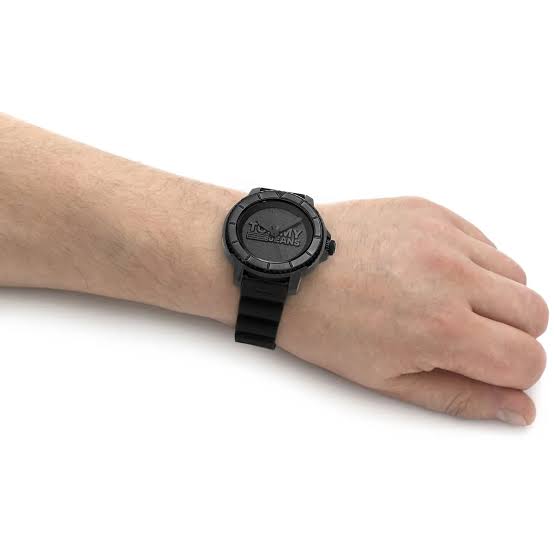 Tommy Hilfiger Tokyo men's watch worn on wrist with black case and strap