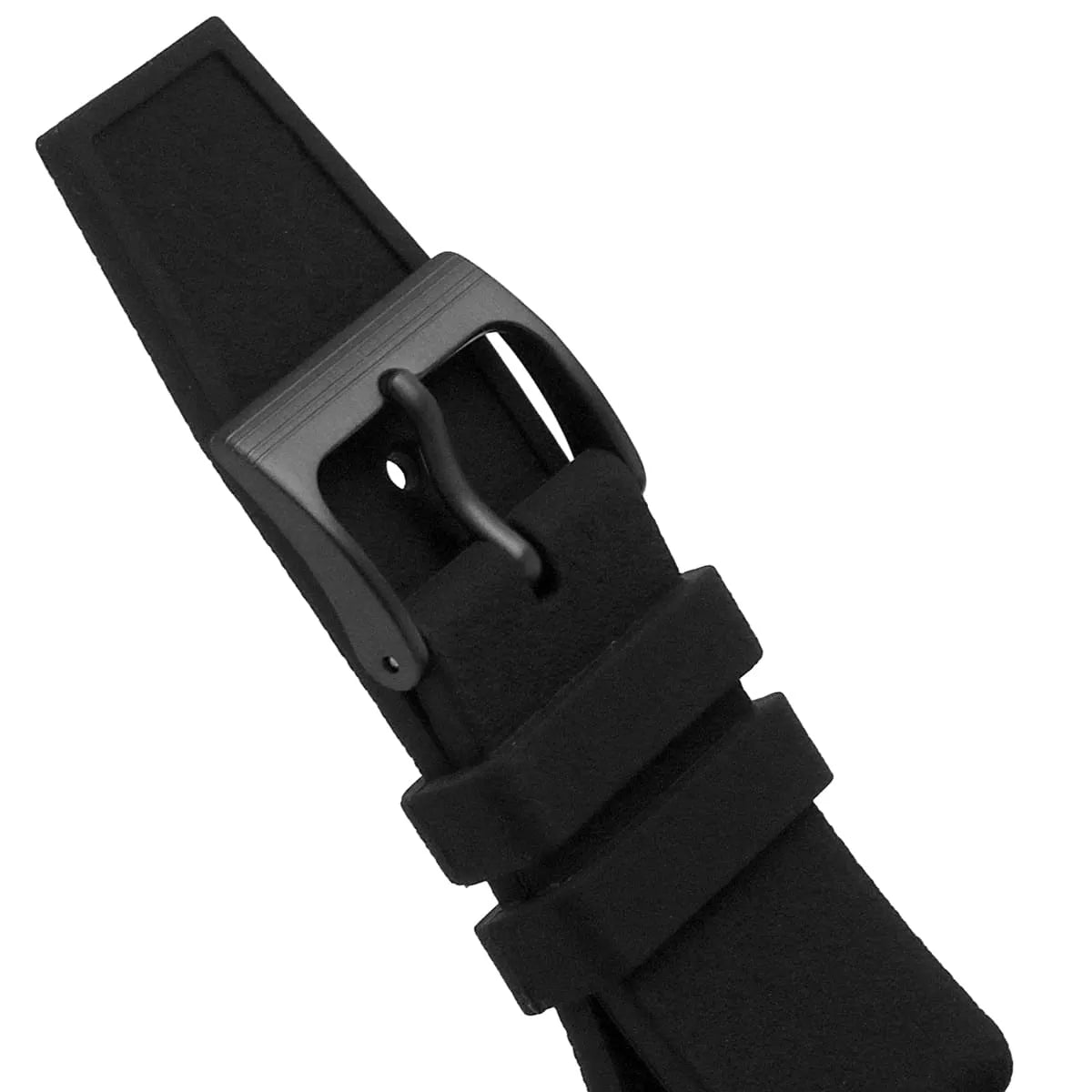 Black rubber strap and strap adjustment detail of Tommy Hilfiger Tokyo watch