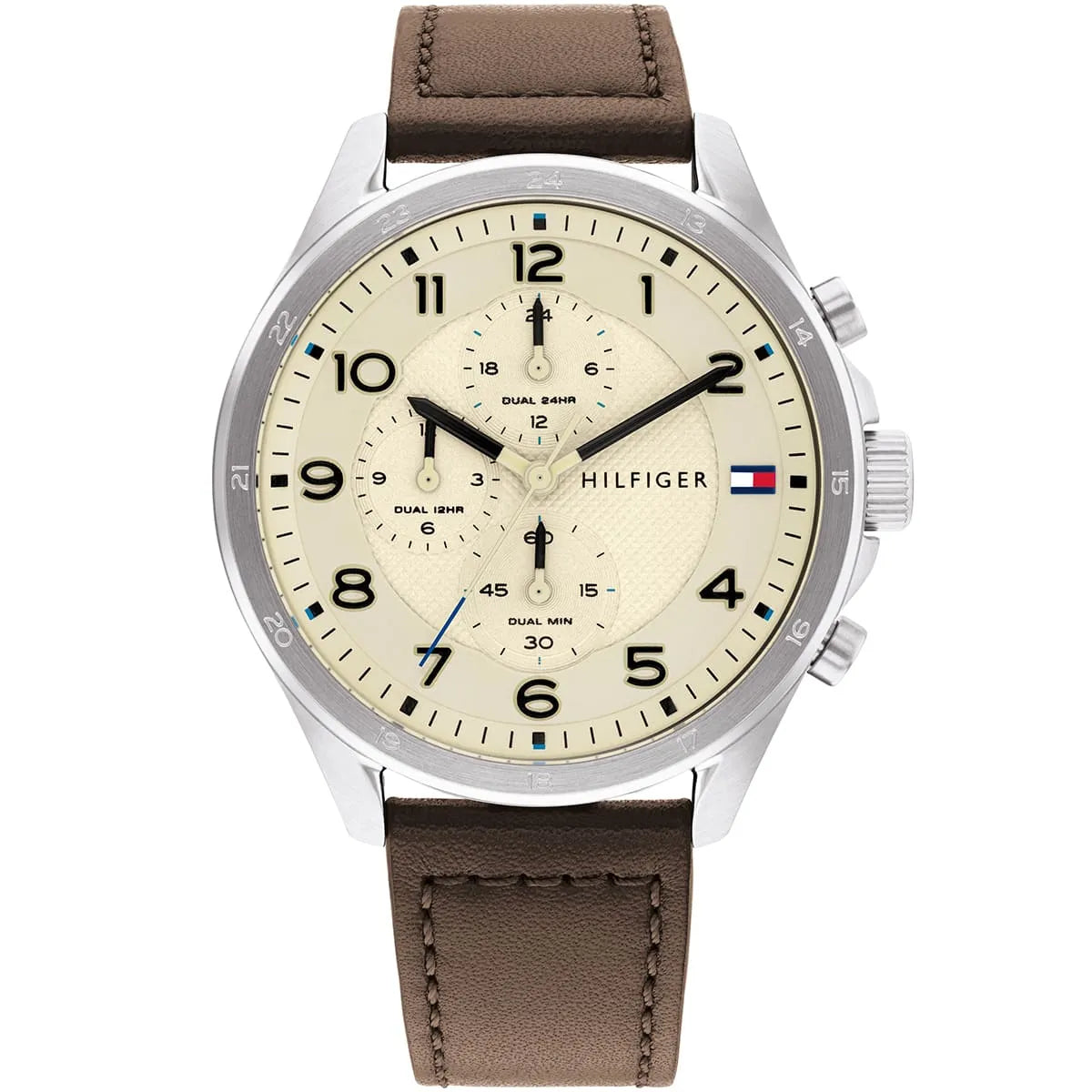 Tommy Hilfiger Axel men's watch with cream dial and brown leather strap