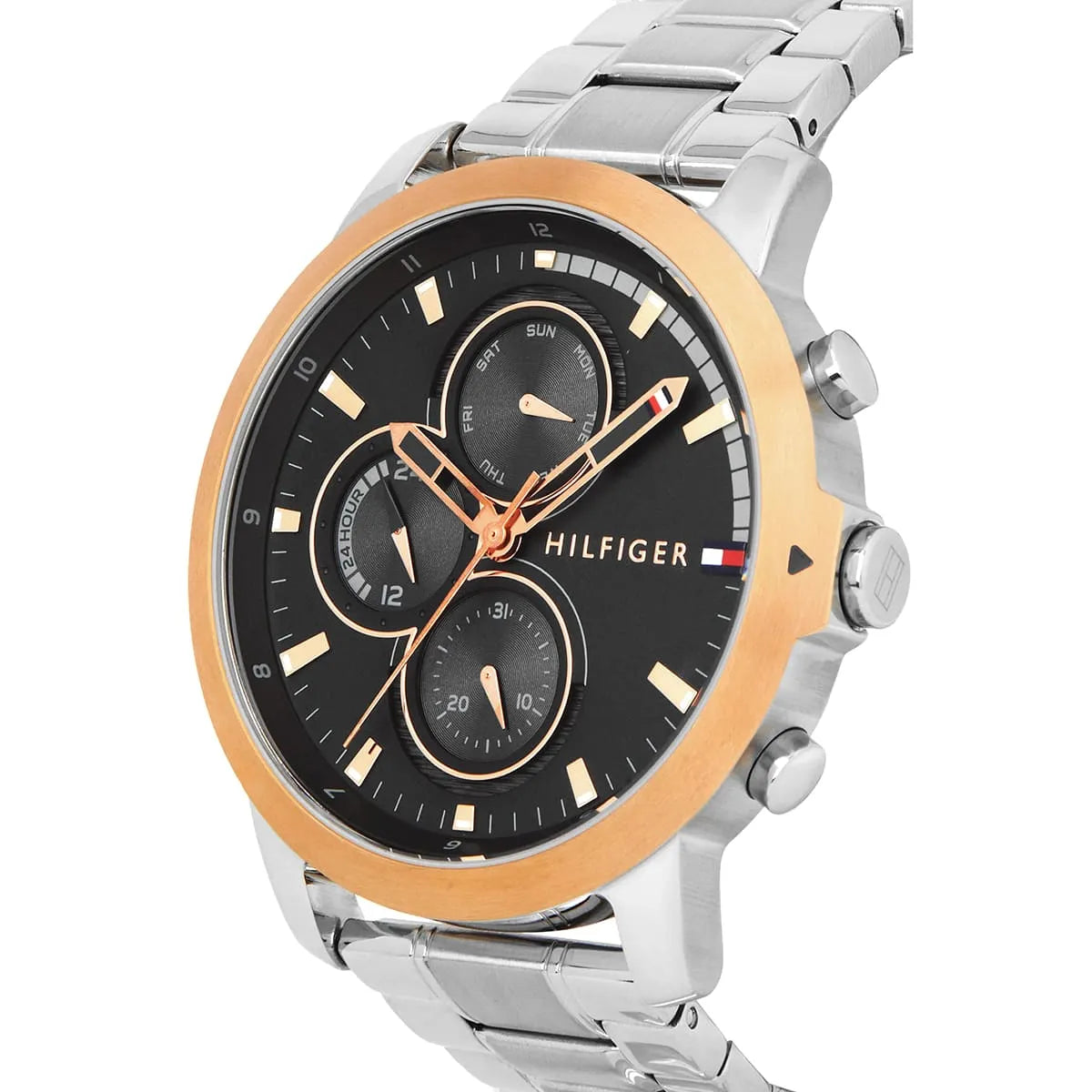 Tommy Hilfiger men's watch side view showing case thickness and bracelet