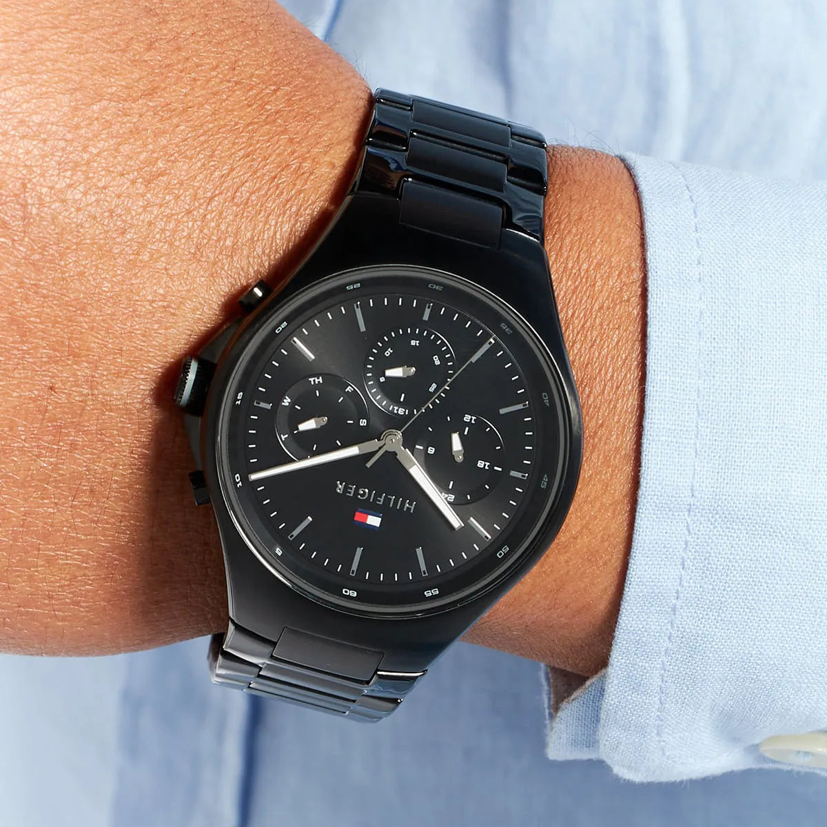 Tommy Hilfiger Justin Chronograph Black Dial Black Steel Strap Men's Watch 1792055