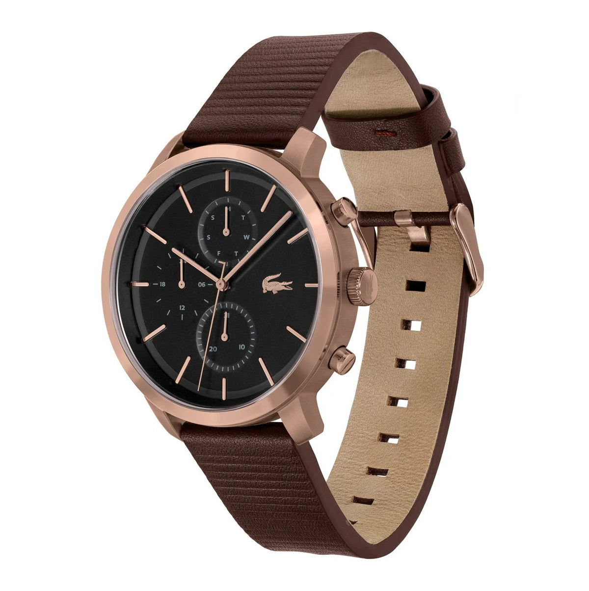 Lacoste Chronograph Analog Black Dial Brown Leather Strap Men 2011257