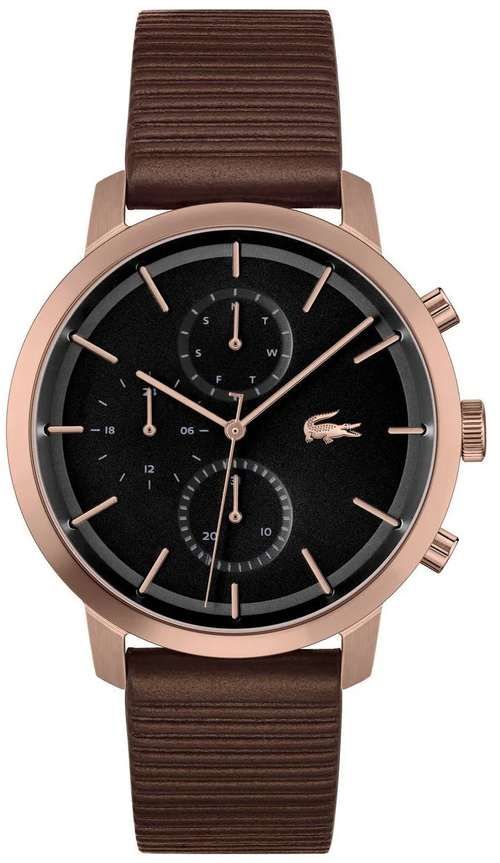 Lacoste Chronograph Analog Black Dial Brown Leather Strap Men 2011257