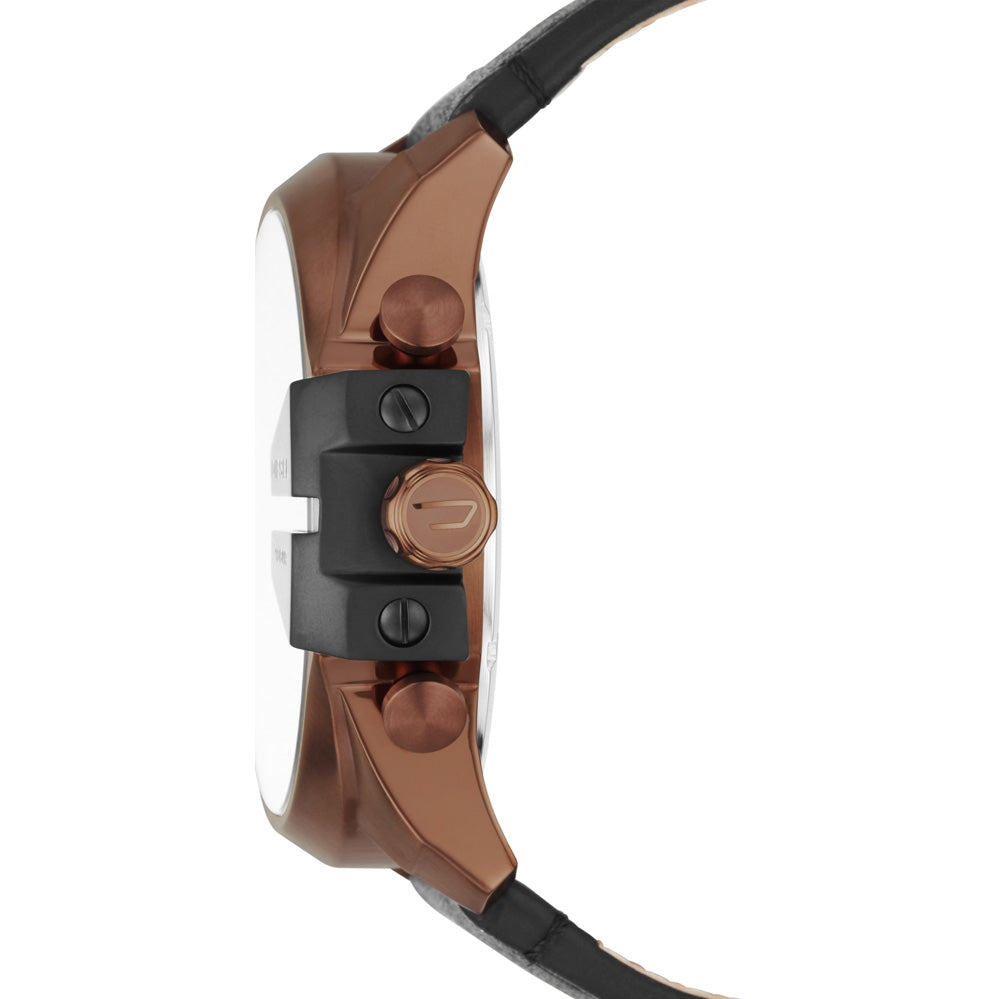 Diesel Bronze, Black Leather Band Men's Watch - DZ4459