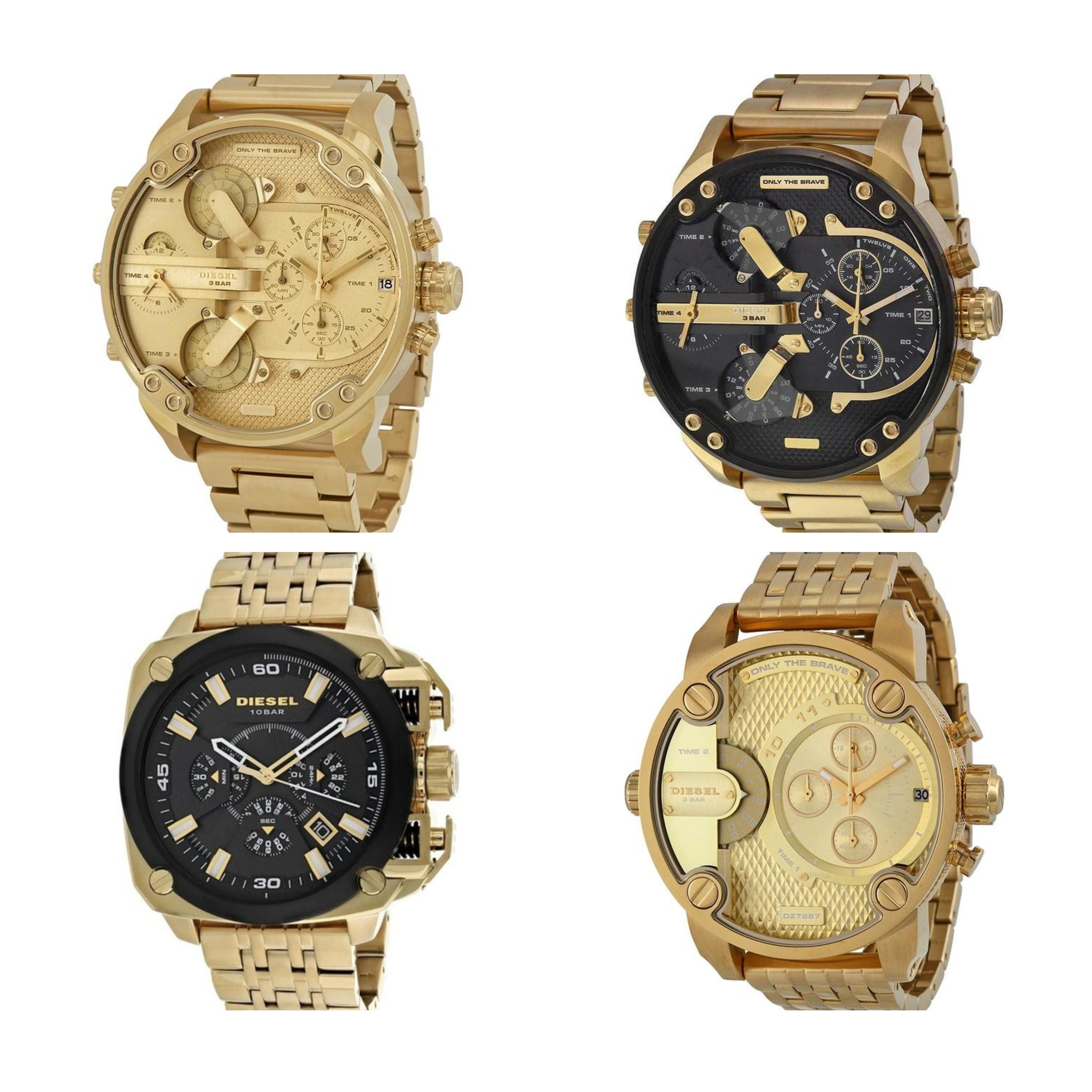 Four gold-tone Big Daddy watches with various dial designs and chronograph features