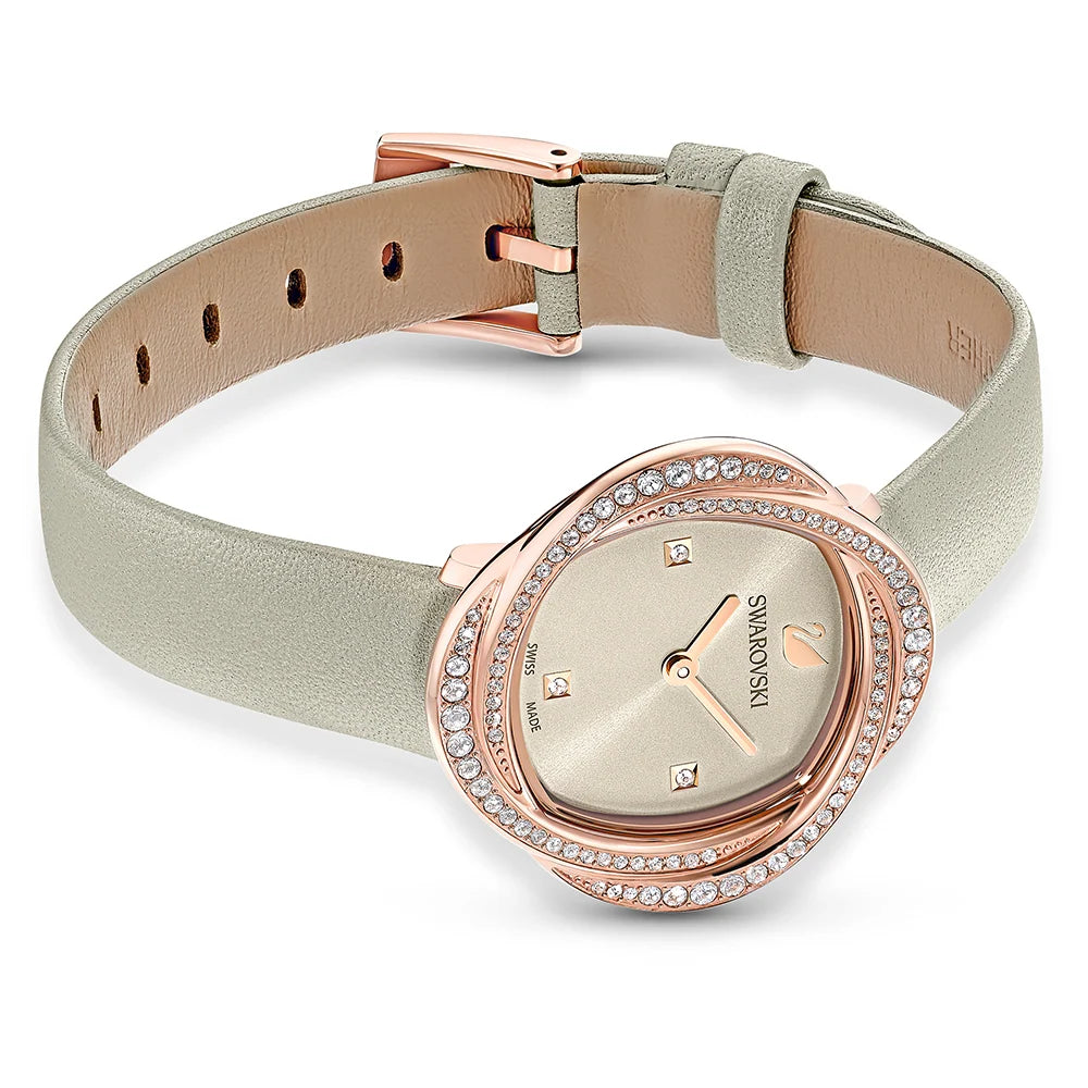 Swarovski Crystalline Aura Pave Ring Ivory Dial Rose Gold Tone Women's Watch 5552424
