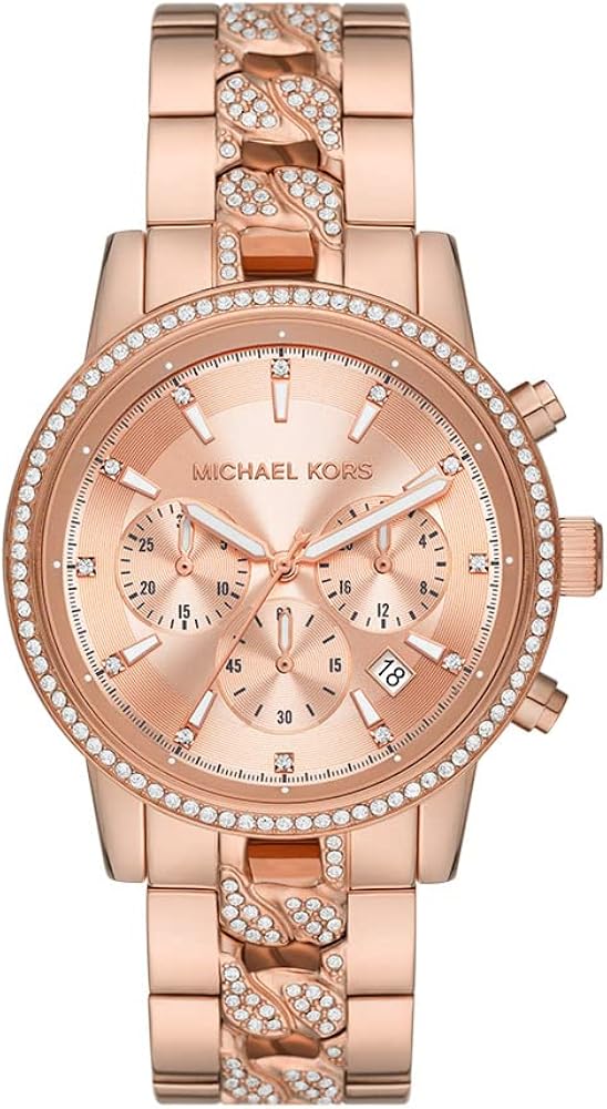 Michael Kors Ritz Pavé Curb Chain Rose Gold-Tone Women's Watch - MK7223