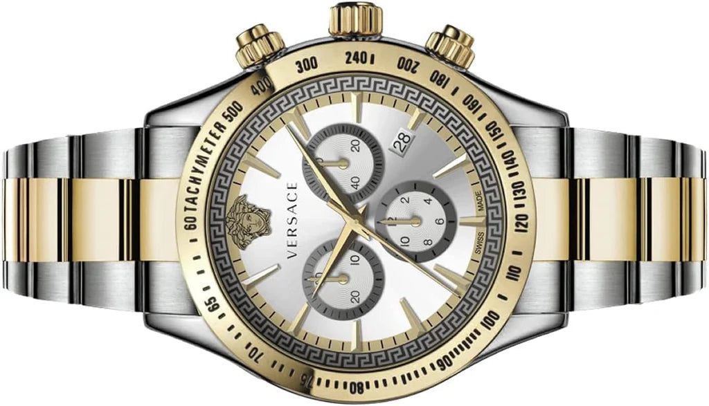Versace Chronograph Two-Tone Stainless Silver Dial Swiss Movt Watch - VEV700519
