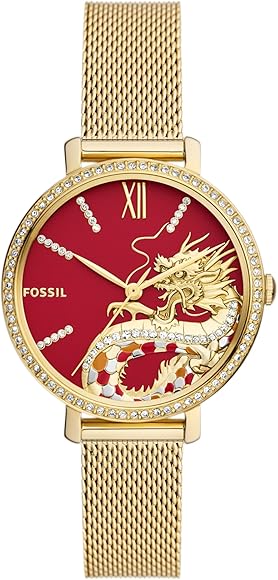 Fossil Jacqueline Dragonsteel Limited Edition Red Dial Gold Mesh Strap Watch for Women - ES5316 ES5316 - Image 1