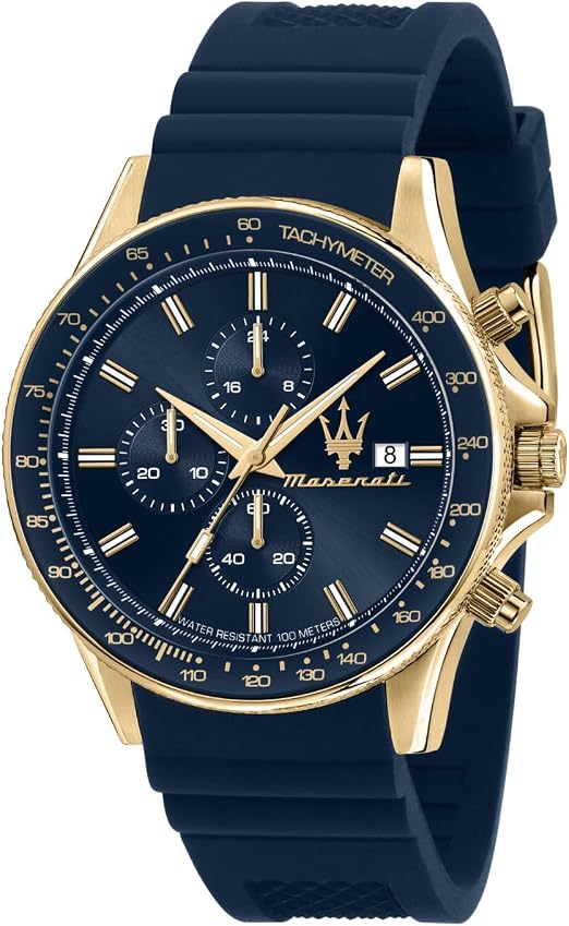 Maserati Sfida Chronograph Black Dial Gold Tone Stainless Steel Watch R8871640004