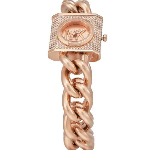 Michael Kors MK Chain Lock Quartz Crystal Rose Gold Dial Ladies Watch MK4827