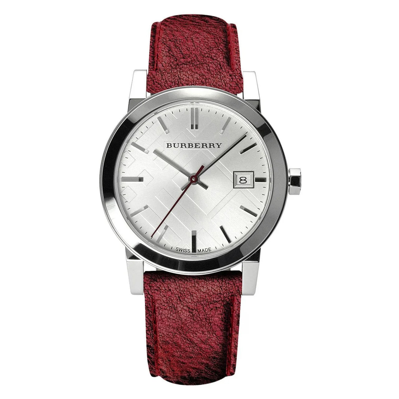 Burberry The City Red Leather Strap Silver Dial Women's Watch BU9123