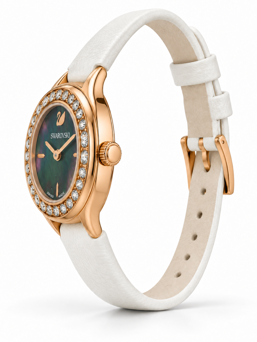 Swarovski Lovely Crystals Rose Gold White Leather Strap Women's Watch 5242904