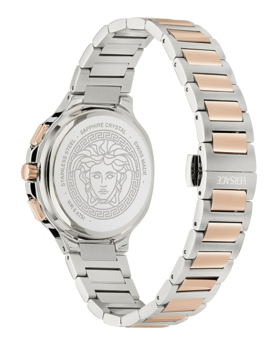 Versace V-Chrono Square Chronograph Quartz Rose Gold Dial Watch VEVCA0524