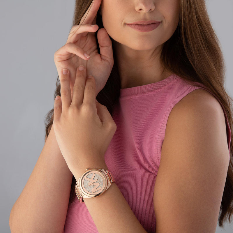 Michael Kors Janelle Rose Gold-Tone Pavé Logo Women's Watch - MK7312