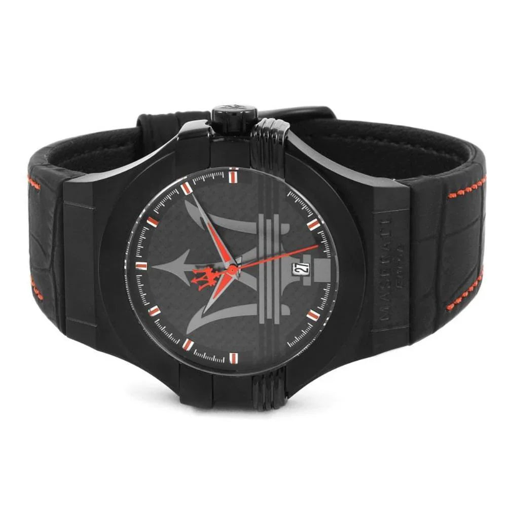 Maserati Potenza Black Dial Black Leather Strap Men's Watch R8851108010