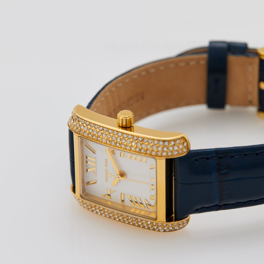 Michael Kors Emery Pavé Gold-Tone and Navy Blue Leather Women's Watch - MK2982