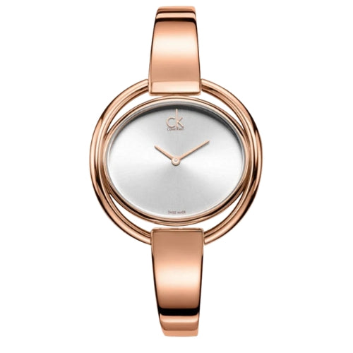 Calvin Klein Impetuous Silver Dial Ladies Rose Gold-tone Bangle Watch K4F2N616